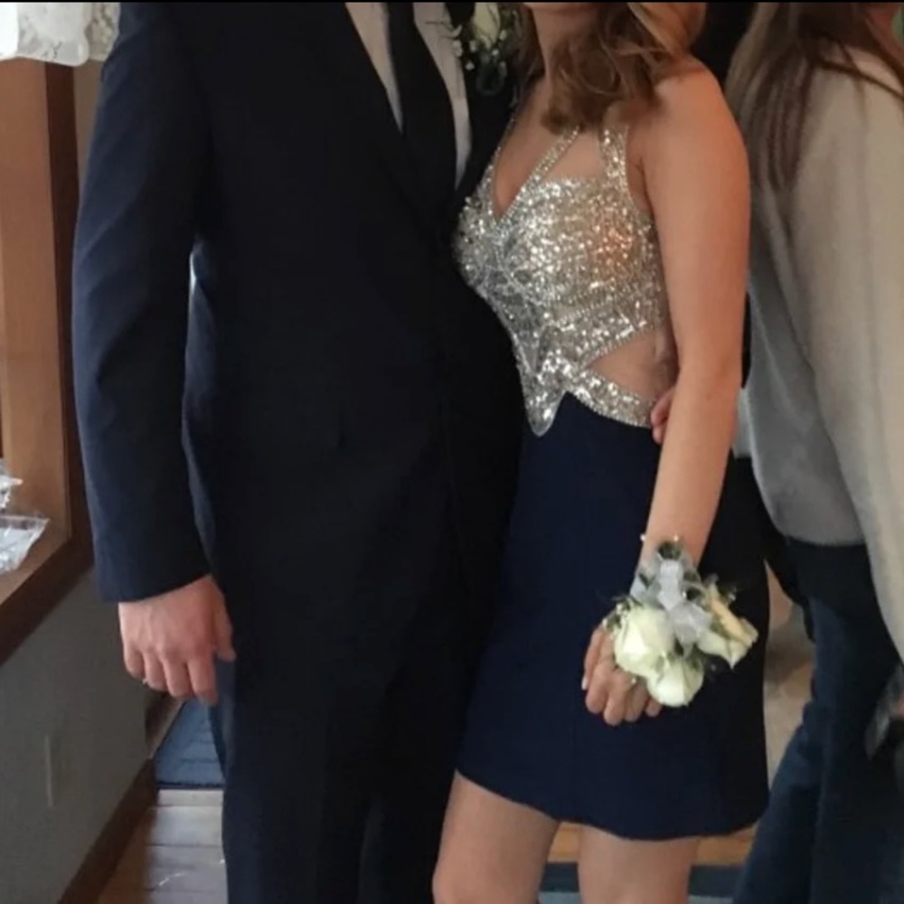 Navy and Silver Jr Prom Dress